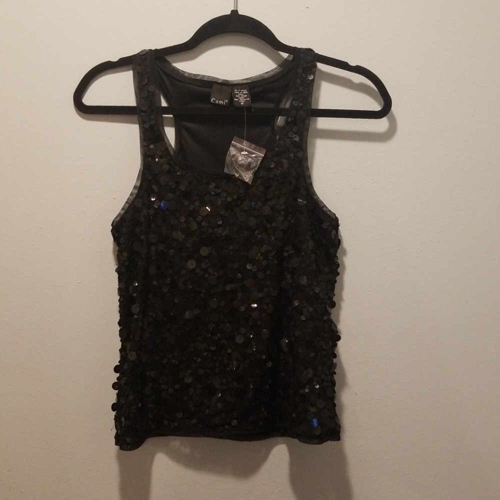 NWT sequin  tank top black